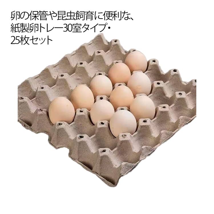 卵の保管や昆虫飼育に便利な、紙製卵トレー30室タイプ・25枚セット。卵を一つずつ安定して収納できる構造で、衝撃を吸収し割れを防ぎます。通気性に優れた紙素材を使用しており、湿気がこもりにくく、衛生的に使用可能。卵ケースとしてはもちろん、コオロギ・デュビア・ミルワームなどの昆虫飼育や繁殖用トレーとしても幅広く活躍します。ハサミでカット可能、飼育ケースのサイズに合わせてカットしてお使いいただけます。軽量で扱いやすく、積み重ねて省スペース収納が可能、スペースを節約します。 サイズ 30室 サイズについての説明 F　29.5*29.5*4.5cm 素材 紙 色 25枚セット 備考 ●サイズ詳細等の測り方はスタッフ間で統一、徹底はしておりますが、実寸は商品によって若干の誤差(1cm～3cm )がある場合がございますので、予めご了承ください。 ●製造ロットにより、細部形状の違いや、同色でも色味に多少の誤差が生じます。 ●パッケージは改良のため予告なく仕様を変更する場合があります。 ▼商品の色は、撮影時の光や、お客様のモニターの色具合などにより、実際の商品と異なる場合がございます。あらかじめ、ご了承ください。 ▼生地の特性上、やや匂いが強く感じられるものもございます。数日のご使用や陰干しなどで気になる匂いはほとんど感じられなくなります。 ▼同じ商品でも生産時期により形やサイズ、カラーに多少の誤差が生じる場合もございます。 ▼他店舗でも在庫を共有して販売をしている為、受注後欠品となる場合もございます。予め、ご了承お願い申し上げます。 ▼出荷前に全て検品を行っておりますが、万が一商品に不具合があった場合は、お問い合わせフォームまたはメールよりご連絡頂けます様お願い申し上げます。速やかに対応致しますのでご安心ください。