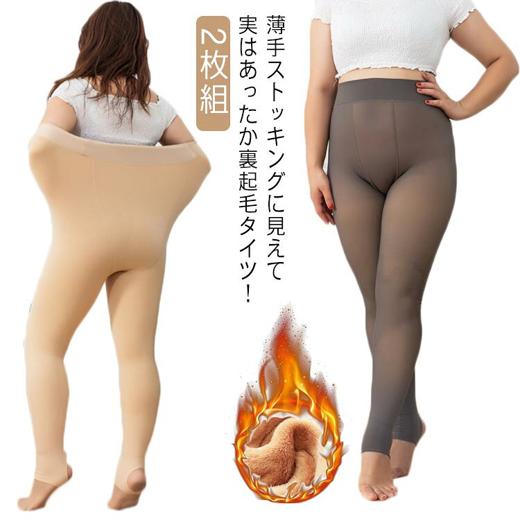 ストッキング フェイクタイツ 2枚セット 厚手 インナーウェア あったかタイツ 大きいサイズ 防寒 透け感 レディース ストレッチ 伸びる 裏起毛タイツ
