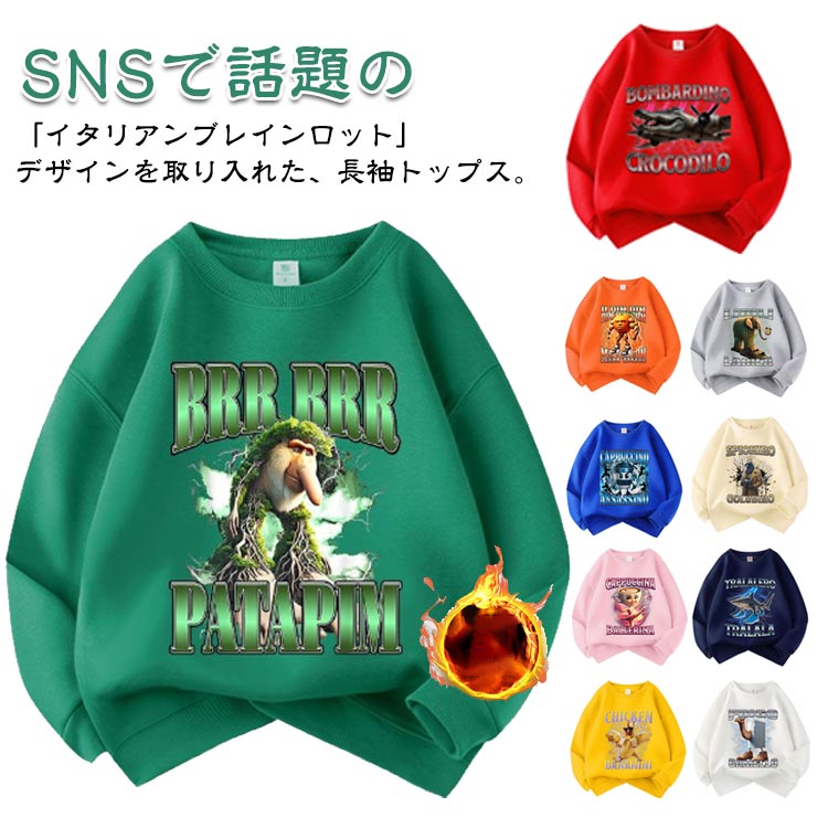 イタリアンブレイン スウェット トレーナー 男の子 女の子 裏起毛 裏ボア無し Italian brainrot 長袖 ..