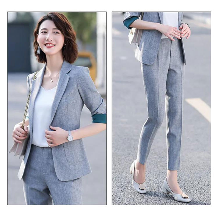 スーツ セットアップ レディース スーツ パンツスーツ ビジネススーツ フォーマルスーツ 2点セット 上下 ジャケット テーラードカラー 七分袖 スラックス ロングパンツ 着痩せ 通勤 就活 リクルート 30代 40代 50代