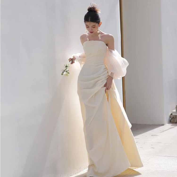 ウェディング ウェディングドレス ウェディングドレス 袖あり マーメイド 白 花嫁ドレス マーメイド ファスナー 袖シフォン かわいい 前撮り オフショルダー 二次会ドレス フォトウェディング 後撮り 春 夏 秋 冬 結婚式 2