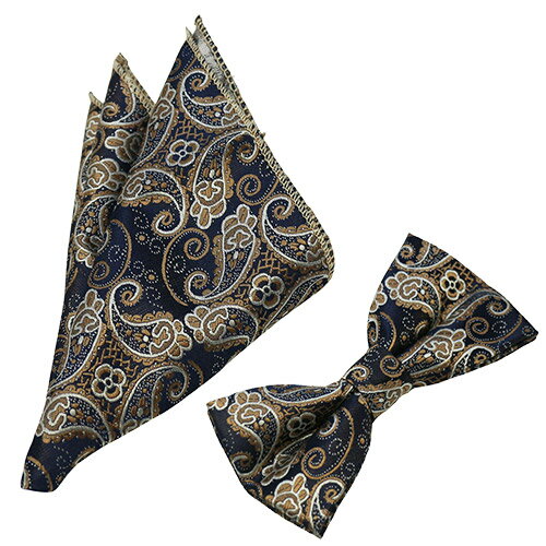 蝶ネクタイ & ポケットチーフ セット ペイズリー ネイビーアクセサリー メンズジュエリー ジュエリーギフト プレゼント お祝い 結婚式 礼服 結婚式 冠婚葬祭 ビジネス スーツ メンズ 男性 彼氏 夫 新生活 父の日 バレンタイン