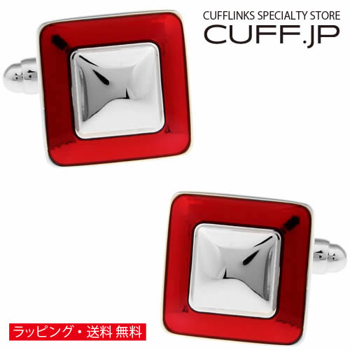 カフス カフスボタン レッド＆シルバー スクエアーエナメル カフリンクスアクセサリー メンズジュエリ..