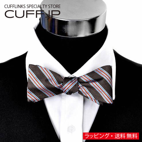 Rakuten - 蝶ネクタイ ボウタイ レッド＆ブラウン ライン ストライプアクセサリー メンズジュエリー ジュエリーギフト プレゼント お祝い 結婚式 礼服 結婚式 冠婚葬祭 ビジネス スーツ メンズ 男性 彼氏 夫 新生活 父の日 バレンタイン