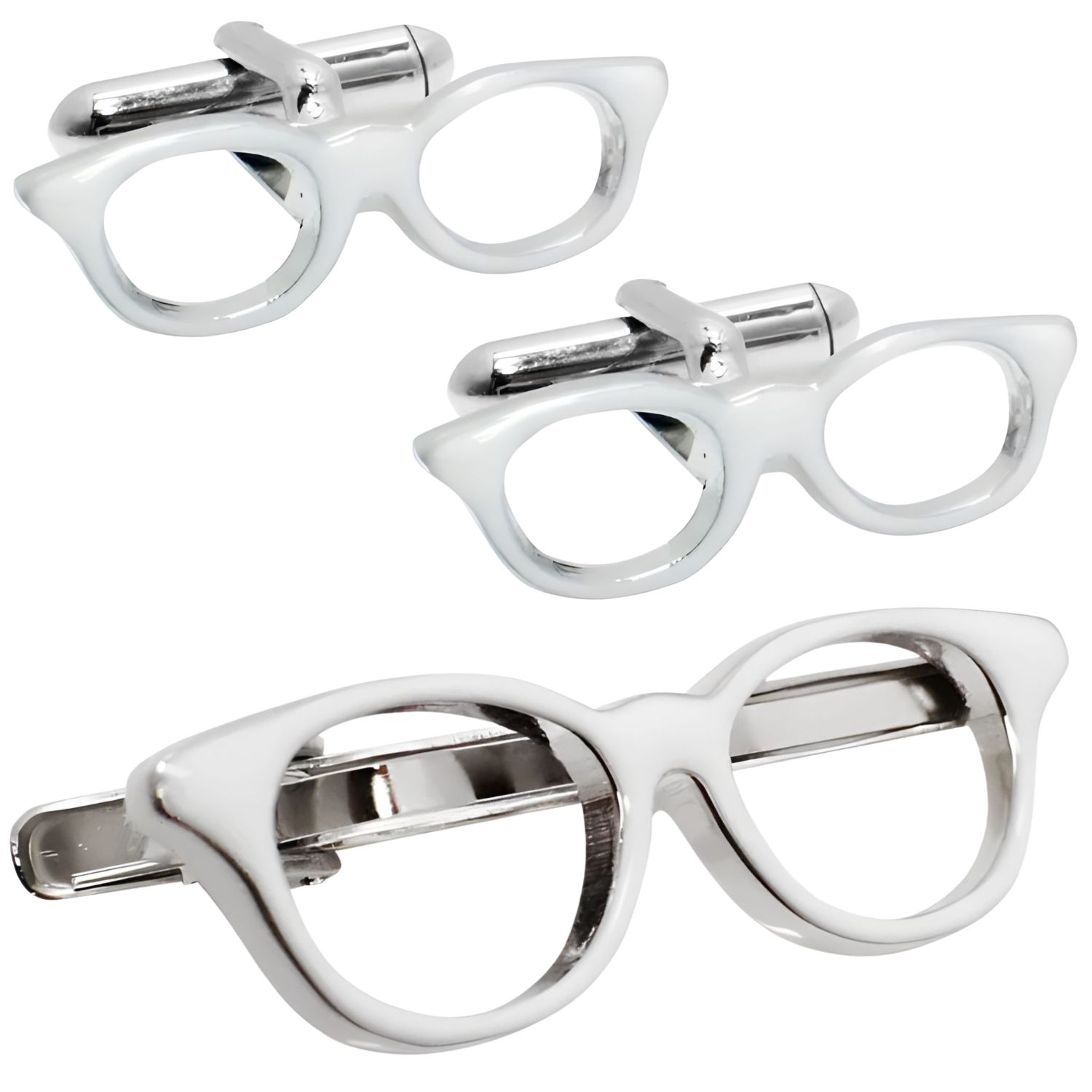 SWANK 白ぶちメガネ カフス ネクタイピン セットカフスボタン カフリンクス タイピン タイドメアクセサリー メンズジュエリー ジュエリーギフト プレゼント お祝い 結婚式 礼服 結婚式 冠婚葬祭 ビジネス スーツ メンズ 男性 彼氏 夫 新生活 バレンタイン 2