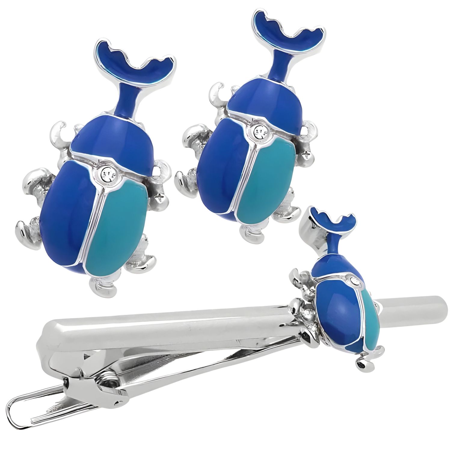 SWANK ブルー カブトムシ カフス ＆ ネクタイピン セットアクセサリー メンズジュエリー ジュエリーギフト プレゼント お祝い 結婚式 礼服 結婚式 冠婚葬祭 ビジネス スーツ メンズ 男性 彼氏 夫 新生活 父の日 バレンタインの商品画像 2