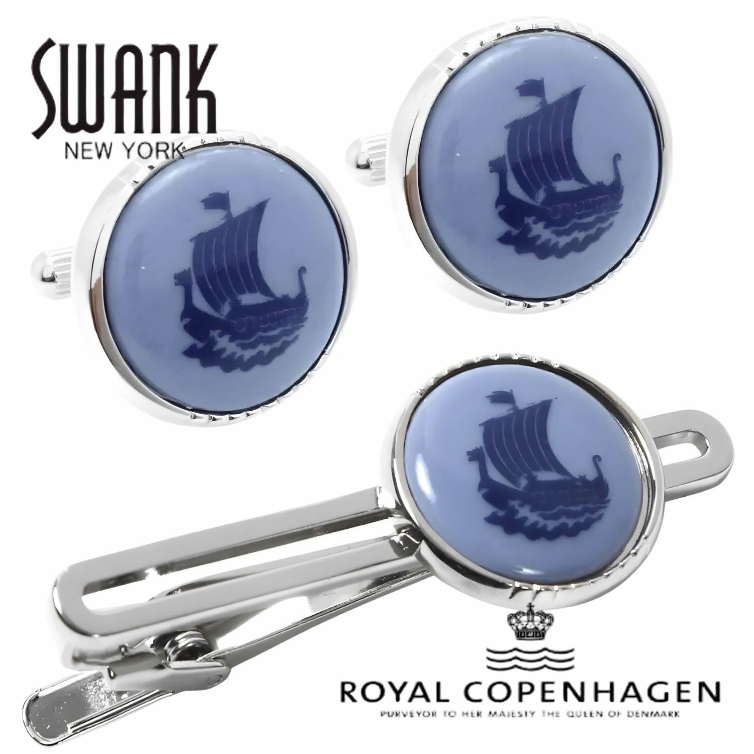 Rakuten - Swank & Royal Copenhagen スワンク & ロイヤルコペンハーゲン コラボ カフス ネクタイピン セットカフスボタン カフリンクスアクセサリー メンズジュエリーギフト プレゼント お祝い 結婚式 礼服 結婚式 冠婚葬祭 ビジネス スーツ メンズ 男性 彼氏 夫 新生活