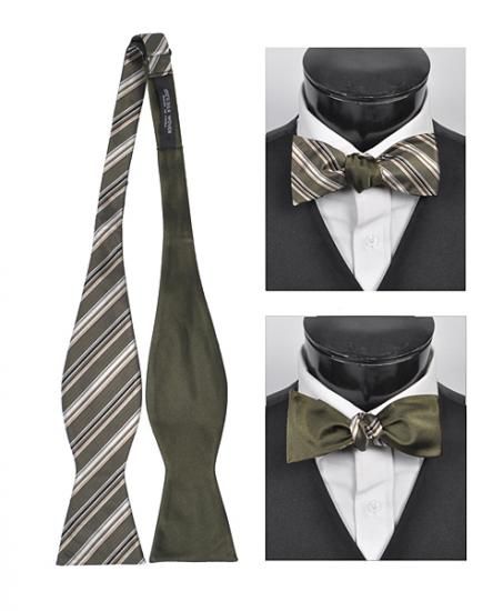 蝶ネクタイ ボウタイ スマート ストライプ オリーブ リバーシブルアクセサリー メンズジュエリー ジュエリーギフト プレゼント お祝い 結婚式 礼服 結婚式 冠婚葬祭 ビジネス スーツ メンズ 男性 彼氏 夫 新生活 父の日 バレンタイン
