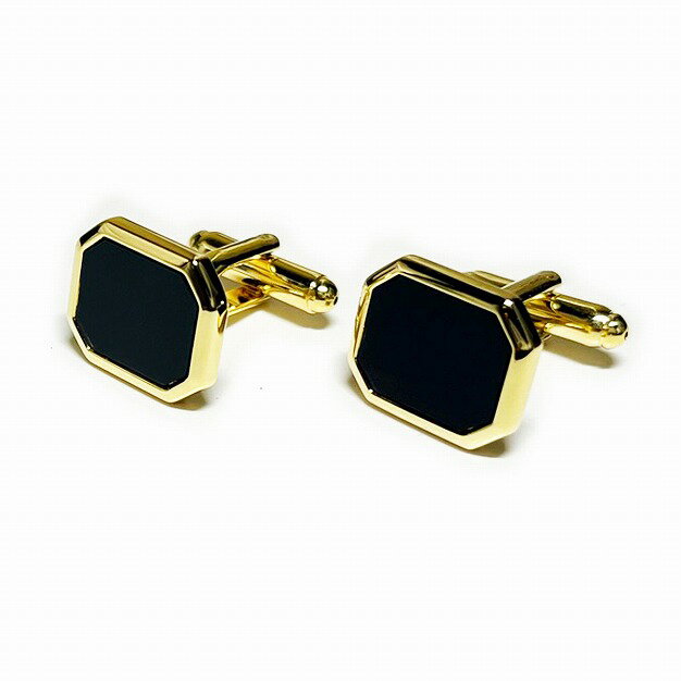 鎌倉カフス工房 オニキス＆ゴールドカフスボタン・カフリンクス メンズ cf087 結婚式 旦那 プレゼント ギフト 彼氏 父の日 誕生日プレゼント 2