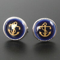 Swank&RoyalCopenhagenスワンク&ロイヤルコペンハーゲンブルーゴールドアンカーカフスボタン・ネクタイピンセットメンズrcsw009010