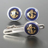 Swank&RoyalCopenhagenスワンク&ロイヤルコペンハーゲンブルーゴールドアンカーカフスボタン・ネクタイピンセットメンズrcsw009010
