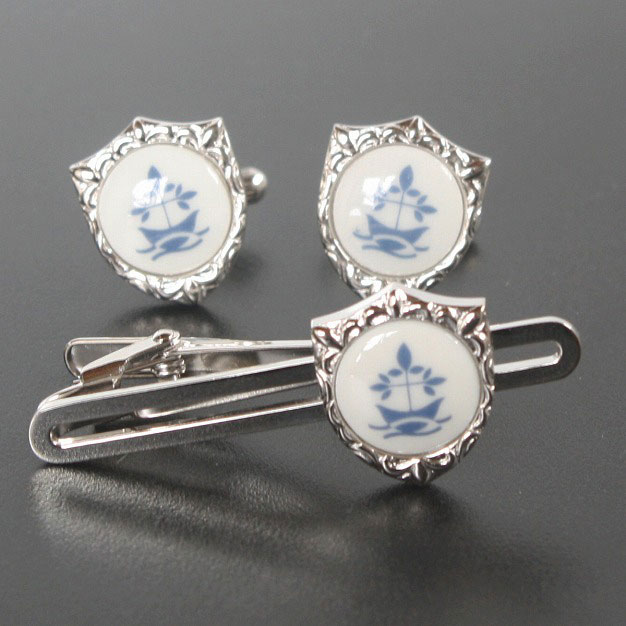 Swank & Royal Copenhagen スワンク & ロイヤルコペンハーゲン ホワイトブルーデザイン4カフスボタン・ネクタイピンセット メンズ rcsw017018 結婚式 旦那 プレゼント ギフト 彼氏 父の日 誕生日プレゼント