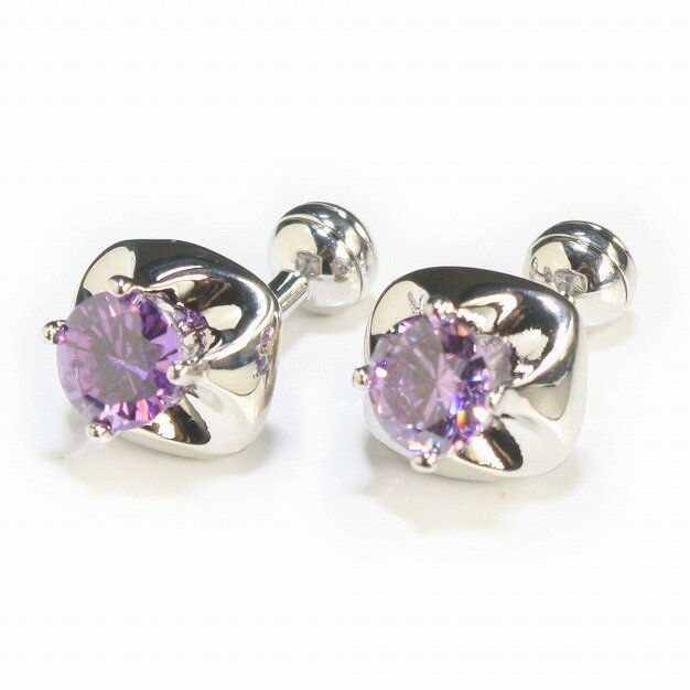 鎌倉カフス工房 ラウンドアメジストクリスタルカフスボタン・カフリンクス メンズ cf508 結婚式  ...