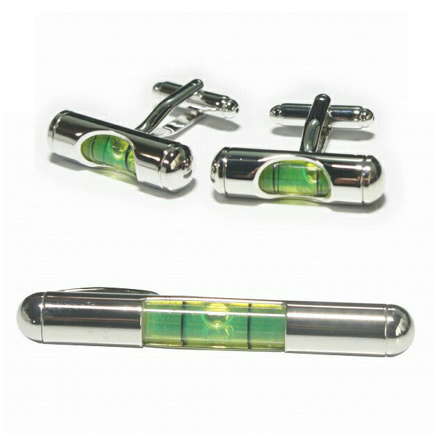 鎌倉カフス工房 カフス 水準器(緑) カフス、タイピンセットネクタイピン・メンズ set09 結婚式 旦那 プレゼント ギフト 彼氏 父の日 誕生日プレゼント