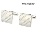 【Orobianco】スクエアロゴ&ストライプカフスカフス ボタン カフスボタン 可愛い 結婚式 プレゼント 就職祝い 葬式 シンプル アクセサリー メンズ フ...