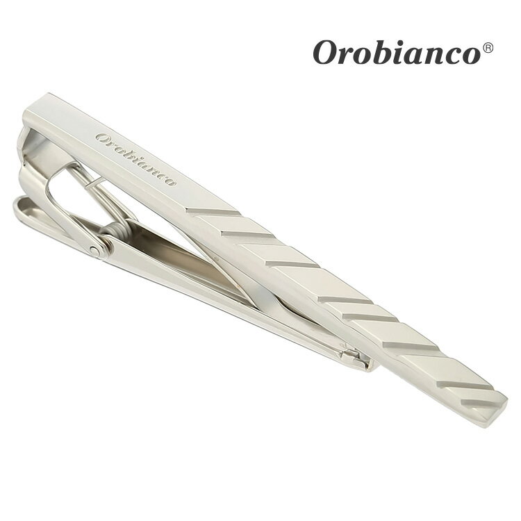 【Orobianco】ダイヤゴナルストライプロゴタイピン可愛い ネクタイピン 結婚式 卒業式 就活 プレゼント 就職祝い 葬式 タイピン シンプル アクセサリー...