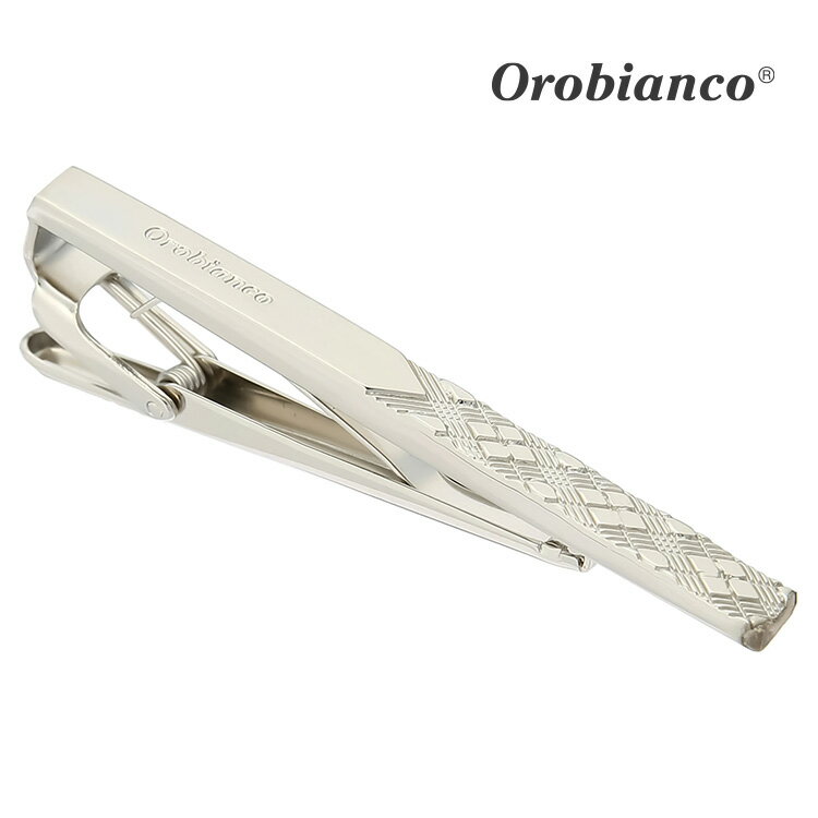 【Orobianco】ロゴチェックタイピン可愛い ネクタイピン 結婚式 卒業式 就活 プレゼント 就職祝い 葬式 タイピン シンプル アクセサリー メンズ フォ...