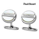 【Paul Stuart】ラウンドセンタープレートロゴシェルカフス ホワイト 真鍮x白蝶貝 カフス 結婚式 就活 プレゼント 就職祝い シンプル アクセサリー ...