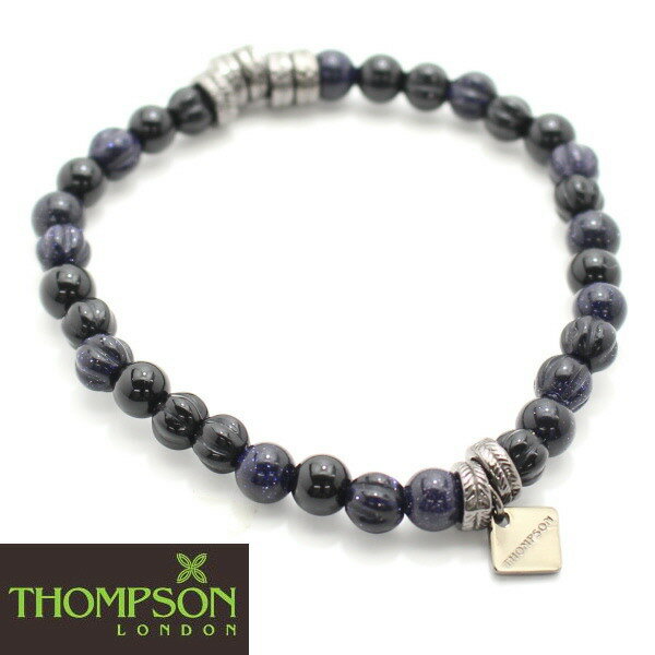ブレスレット メンズ Thompson London ガンメタル オニキス ブルーゴールドストーンの天然石ブレスレット 誕生日 贈り物 ゴールド 誕生日 プレゼ...