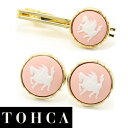 取寄品 陶華 TOHCA ゴールド ラウンド ペガサスカメオ ピンク カフスセット タイピンセット カフス 誕生日 贈り物 プチギフト ユニーク おもしろ 面白...