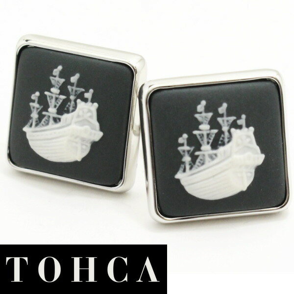 陶華 TOHCA シルバー スクウェア帆船カメオ グレー カフス カフスボタン カフリンクス cufflinks cuffs メンズ 男性 ユニーク おもしろ ...