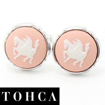 取寄品 陶華 TOHCA シルバー ラウンド ペガサスカメオ ピンク カフス カフスボタン カフリンクス cufflinks cuffs メンズ 男性 ユニーク おもしろ 面白 面白い 動物 植物シリーズ スーツアクセサリー専門店 誕生日 プレゼント プチギフト おしゃれ カフスマニア