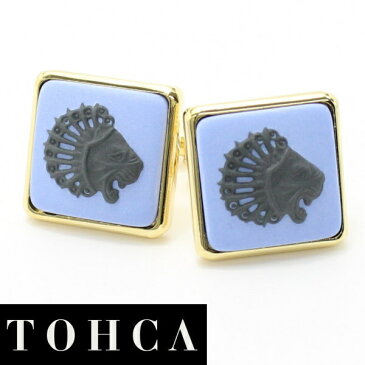 陶華 TOHCA ゴールド スクウェア ライオンカメオ ブルー カフス カフスボタン カフリンクス cufflinks cuffs メンズ 男性 ユニーク おもしろ 面白 面白い 動物 植物シリーズ スーツアクセサリー専門店 父の日 ギフトにも 誕生日 プレゼント プチギフト おしゃれ カフスマニア