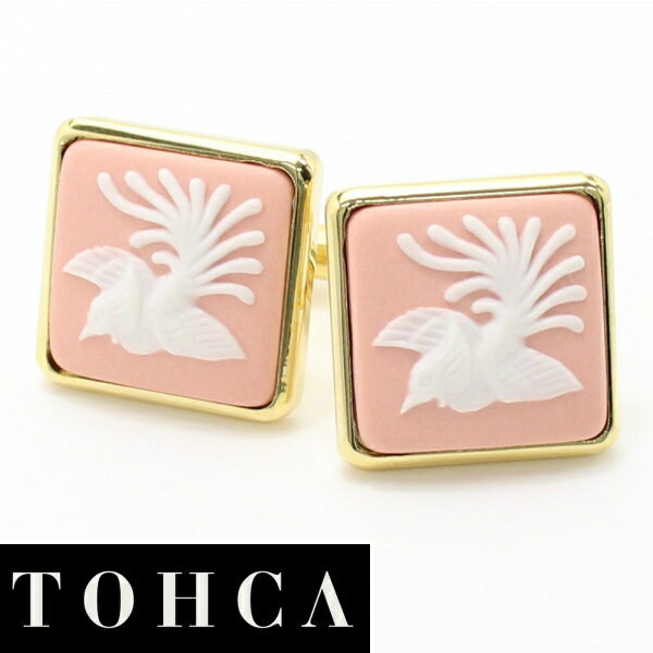 取寄品 陶華 TOHCA ゴールド スクウェア 鳳凰カメオ ピンク カフス カフスボタン カフリンクス cufflinks cuffs メンズ 男性 ユニーク ...