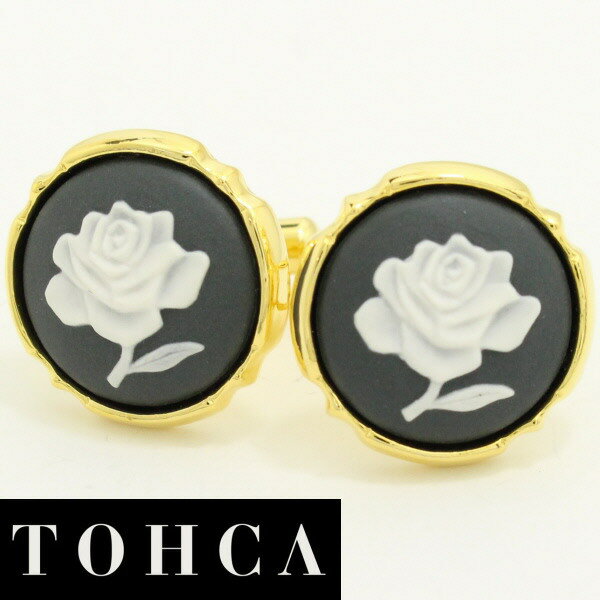 陶華 TOHCA ゴールド ラウンド薔薇ローズカメオ グレー カフス カフスボタン カフリンクス cufflinks cuffs メンズ 男性 ユニーク おもしろ 面白 面白い 動物 植物シリーズ スーツアクセサリー専門店 父の日 ギフトにも 誕生日 プレゼント プチギフト おしゃれ カフスマニア