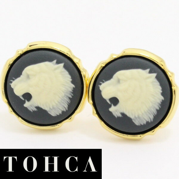 陶華 TOHCA ゴールド ラウンド吠える虎カメオ グレー カフス カフスボタン カフリンクス cufflinks cuffs メンズ 男性 ユニーク おもしろ 面白 面白い 動物 植物シリーズ スーツアクセサリー専門店 父の日 ギフトにも 誕生日 プレゼント プチギフト おしゃれ カフスマニア