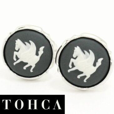 陶華 TOHCA シルバー ラウンド ペガサスカメオ グレー カフス カフスボタン cufflinks cuffs メンズ 男性 ユニーク おもしろ 面白 面白い 動物 植物シリーズ スーツアクセサリー専門店 父の日 ギフトにも 誕生日 プレゼント プチギフト おしゃれ カフスマニア