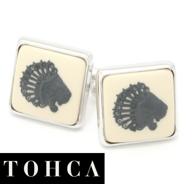 陶華 TOHCA シルバー スクウェア ライオンカメオ ベージュ カフス カフスボタン カフリンクス cufflinks cuffs メンズ 男性 ユニーク お...
