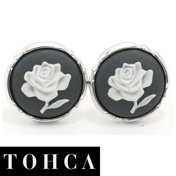 陶華 TOHCA シルバー ラウンド薔薇ローズカメオ グレー カフス カフスボタン カフリンクス cufflinks cuffs メンズ 男性 ユニーク おもしろ 面白 面白い 動物 植物シリーズ スーツアクセサリー専門店 父の日 ギフトにも 誕生日 プレゼント プチギフト おしゃれ カフスマニア