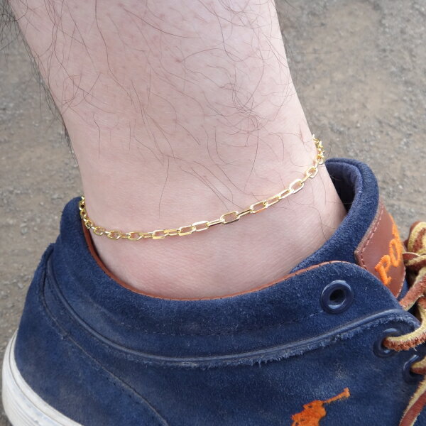 アンクレット メンズ つけっぱなし ゴールド 長角アズキチェーン 男性 シルバー925 18金めっき スーツアクセサリー専門店 父の日 ギフトにも 誕生日 プレ...