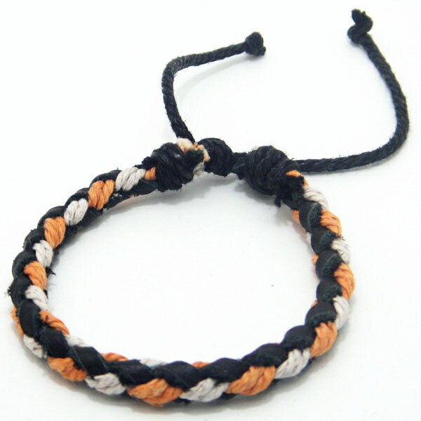 ブレスレット オレンジ×ホワイト×黒革のブレスレット アジャスター 誕生日 プレゼント おしゃれ カフスマニア