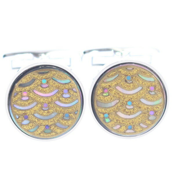 金色に輝く青海波の蒔絵カフス カフリンクス カフスボタン メンズジュエリー アクセサリー スーツアクセサリー専門店 父の日 ギフトにも 男性 誕生日 プレゼント...