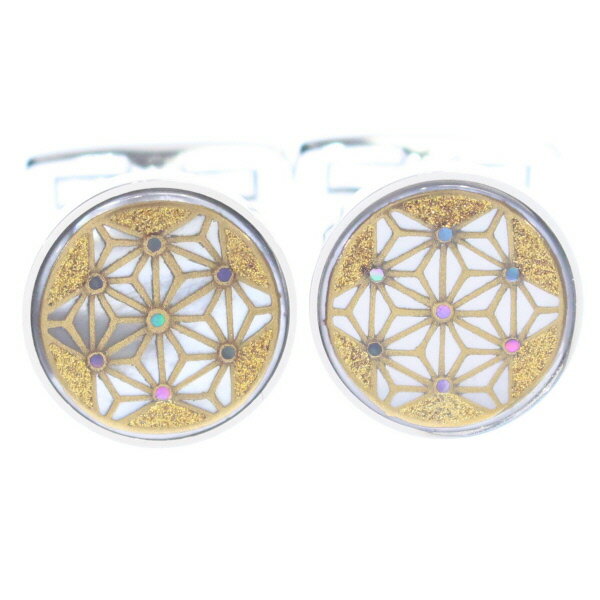 金色に輝く麻葉の蒔絵カフス カフリンクス カフスボタン メンズジュエリー アクセサリー スーツアクセサリー専門店 父の日 ギフトにも 男性 誕生日 プレゼント ...