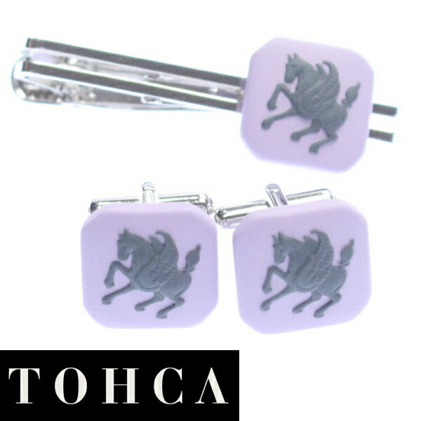 ネクタイピン カフス セット ブランド 陶華 TOHCA パープル ペガサスカメオ シルバー スクウェア カフスセット タイピンセット カフス 誕生日 贈り物 ...