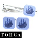 取寄品 陶華 TOHCA ブルー 帆船カメオ シルバー スクウェア カフスセット タイピンセット カフス 誕生日 贈り物 プチギフト シルバー スーツアクセサリ...