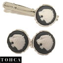 陶華 TOHCA シルバー ラウンド 吠える虎 カメオ グレー カフスセット タイピンセット