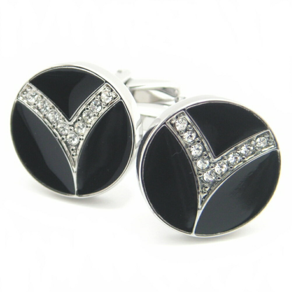 黒&クリアストーンVマーク カフス カフスボタン カフリンクス cufflinks cuffs メンズ 男性 スーツアクセサリー専門店 父の日 ギフトにも 誕生...