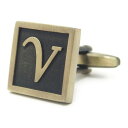 ※バラ売り※アンティーク風 ブロンズ カラー アルファベット V カフス カフスボタン カフリンクス cufflinks cuffs メンズ 男性 結婚式 アル...