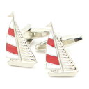 赤白ボーダーの帆がポイントのヨットカフス カフスボタン カフリンクス cufflinks cuffs メンズ 男性 ユニーク おもしろ 面白 面白い 乗り物 ス...