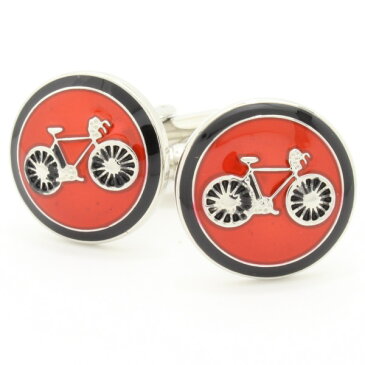 自転車マーク・レッドエナメルのカフス（カフリンクス/カフスボタン/cufflinks/cuffs/メンズ/男性）ユニーク 乗り物 カフスマニア