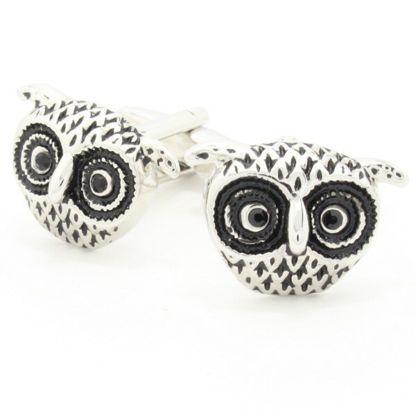 瞳がキラリのふくろう ブラック カフス カフスボタン カフリンクス cufflinks cuffs メンズ 男性 結婚式 ユニーク おもしろ 面白 面白い 動物...