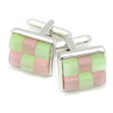 ピンク×グリーン キャッツアイ チェックブロック カフス カフスボタン カフリンクス cufflinks cuffs メンズ 男性 結婚式 スーツアクセサリー専門店 父の日 ギフトにも ブライダル 披露宴 二次会 お呼ばれ パーティー おしゃれ カフスマニア