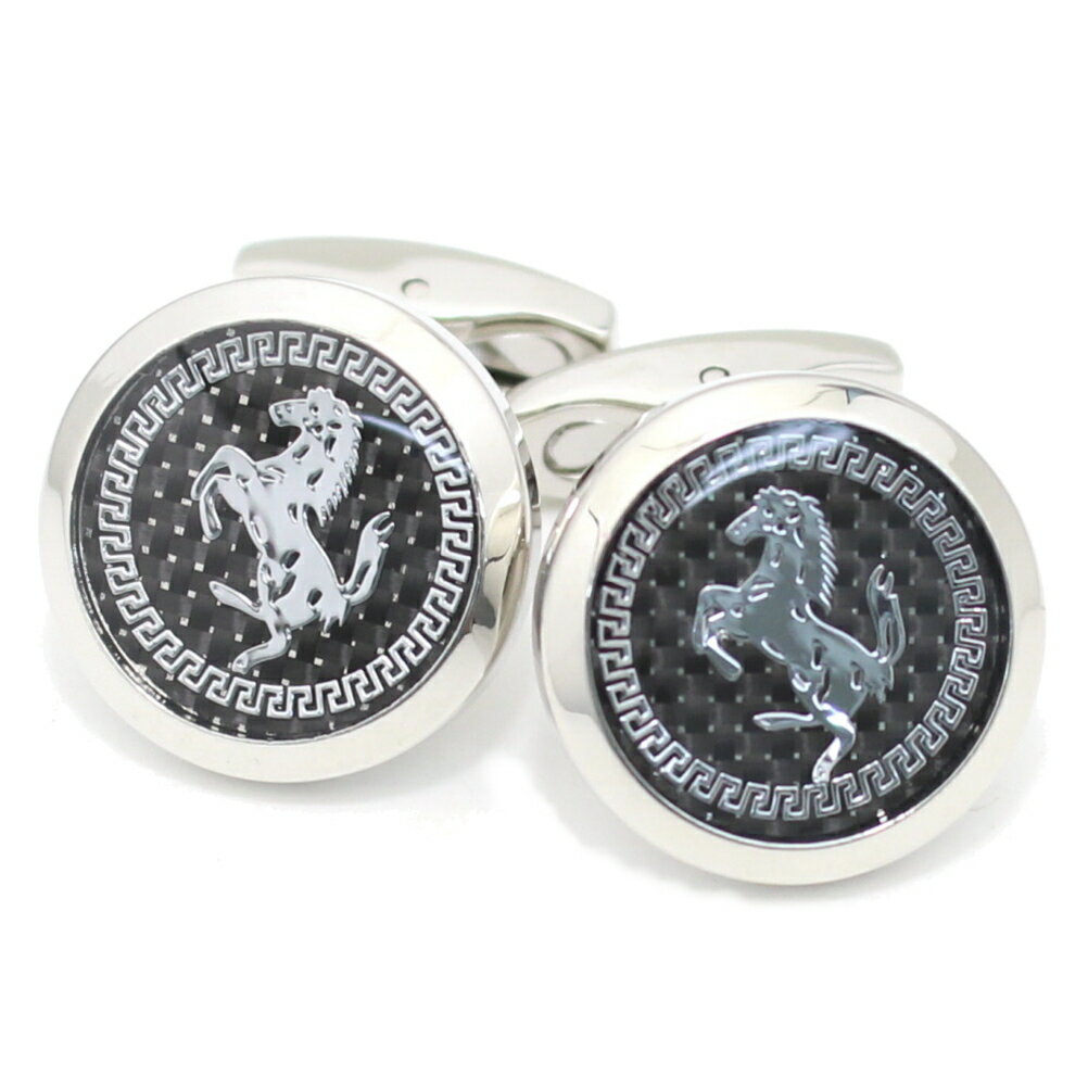 アウトレット カーボンメッシュと銀の馬ラウンドデザイン カフスボタン カフリンクス cufflinks cuffs メンズ 男性 結婚式 ユニーク おもしろ 面白 面白い 動物 植物シリーズ スーツアクセサリー専門店 ブライダル 披露宴 二次会 お呼ばれ パーティー おしゃれ カフスマニア