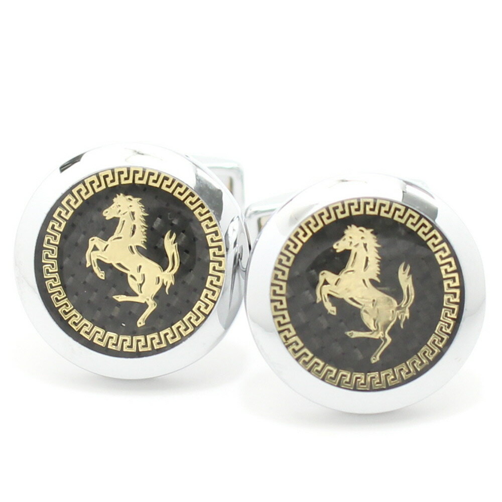 金の馬がゴージャスなブラックカーボン カフス カフスボタン カフリンクス cufflinks cuffs メンズ 男性 結婚式 ユニーク おもしろ 面白 面白い...
