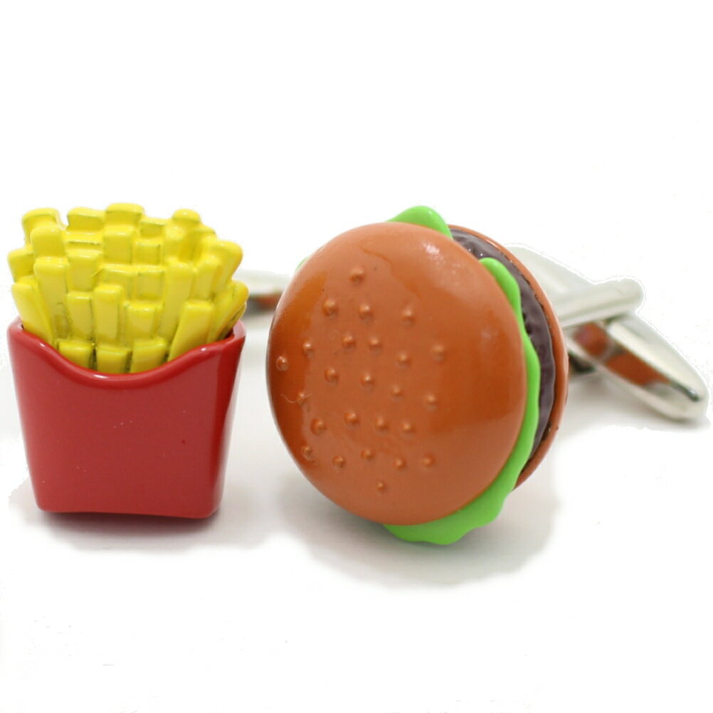 食べ過ぎ注意フライドポテトとハンバーガー カフス カフスボタン カフリンクス cufflinks cuffs メンズ 男性 結婚式 ユニーク おもしろ 面白 面...