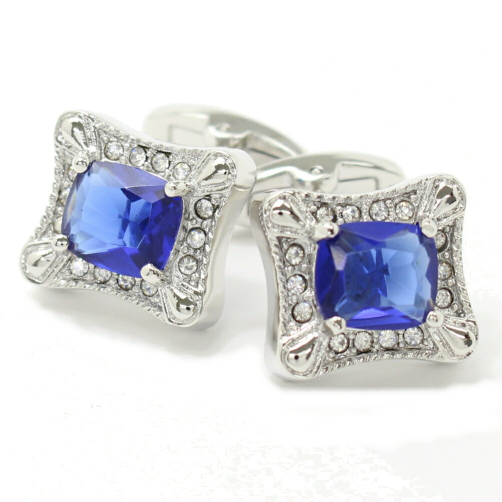 深いブルーとキラキラストーンがゴージャスなカフス カフリンクス カフスボタン 披露宴 お洒落 スーツアクセサリー専門店 誕生日 プレゼント プチギフト おしゃれ...